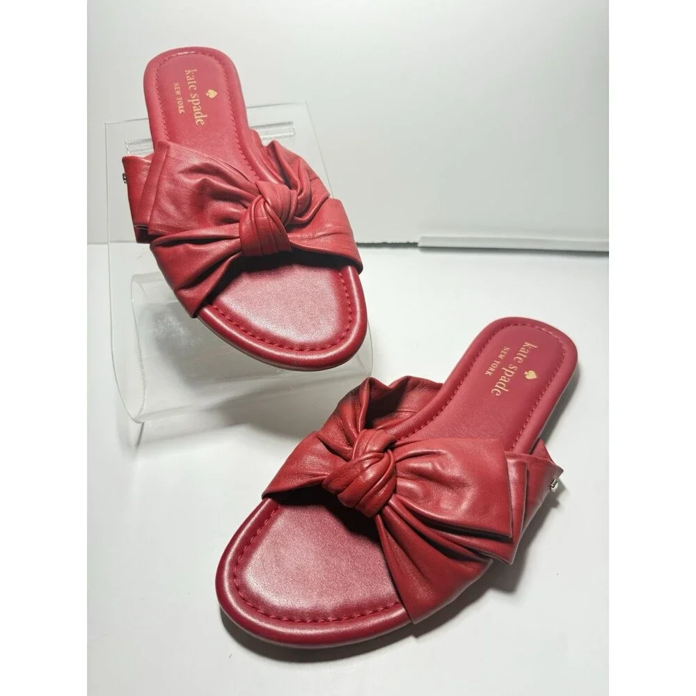 Kate Spade Marcella Leather Knotted Slip On Sandal In Red Sz 6 New